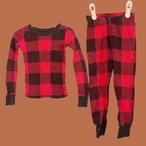 The Children’s Place Boys Red and Black Plaid Thermal 2-Piece Pajama Set Size 3T